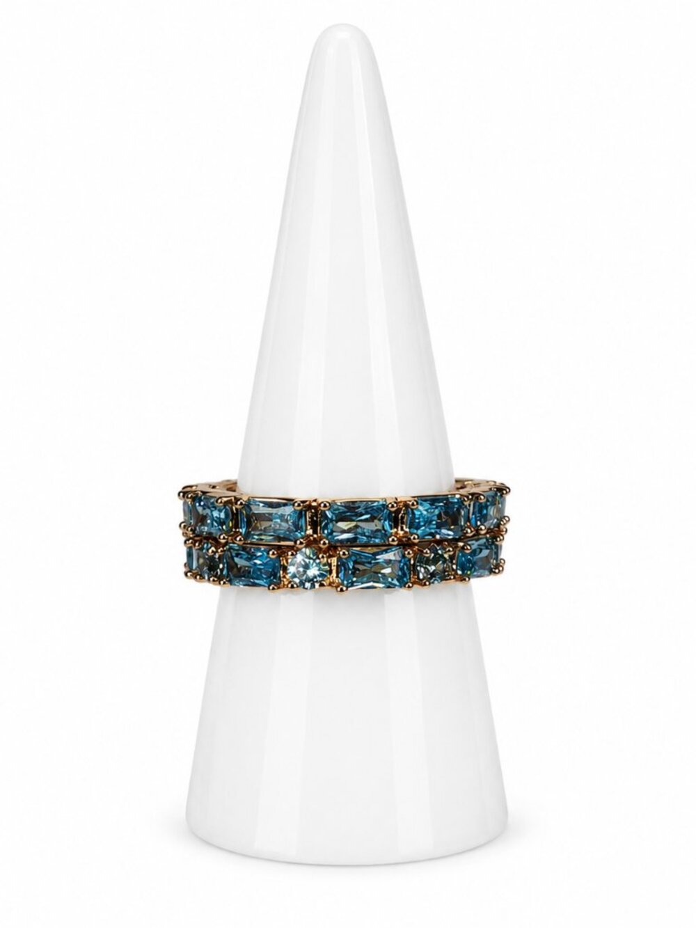 NWT Bomb Party RBP7250 Aquamarine Cubic Zirconia Stackable Ring Set Size 7.5 Ros